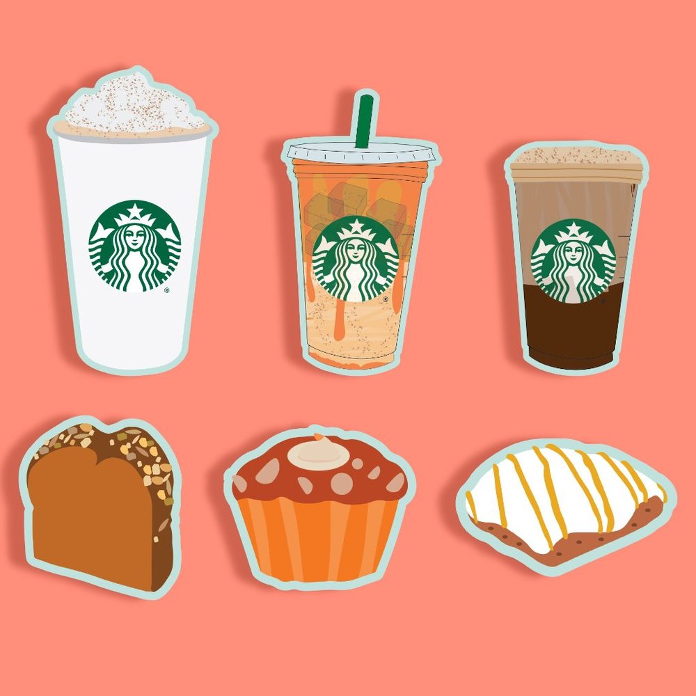 6 Custom Starbucks Fall Menu Stickers GLOSSY